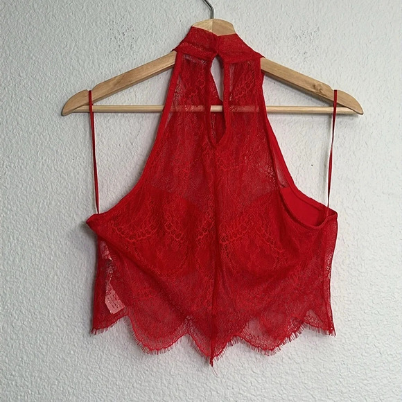 ZARA Red Lace Halter Crop Top Womens Size Large - Picture 2 of 7